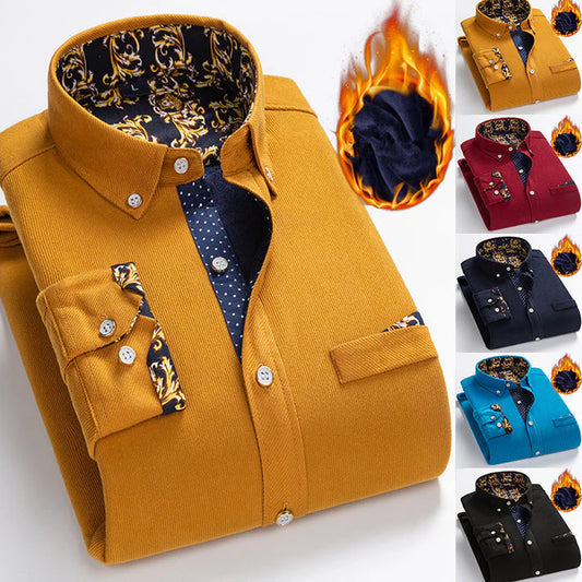 👔 60% RABATT NU! ✨ Herr Corduroyskjorta med Fleecefoder - Klassisk Snickarbyssnitt med Optimal Värme för Kallt Väder ❄️🛒
