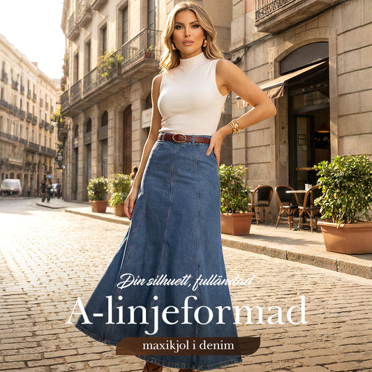 🌟 Förlänger & Smalnar | A-linje Denim Maxikjol | Smickrande Silhuett 💃【-50%】