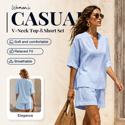 🔥 BIG CLEARANCE SALE 🔥☁️ 2026 New Arrival! 🍀Women's Casual V-Neck Two-Piece Short Set
