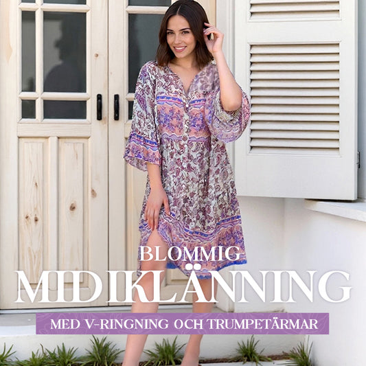 V-ringad blommig klänning för kvinnor