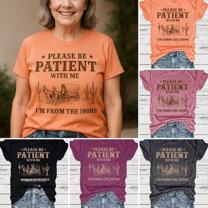 👕I'M From 1900S✨ Vintage-T-shirt med rund hals och bokstavstryck för kvinno