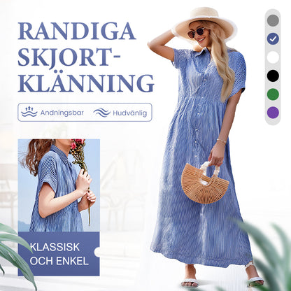 💗Sommarrea - 50% rabatt💗 Randig lång V-ringad skjortklänning för kvinnor