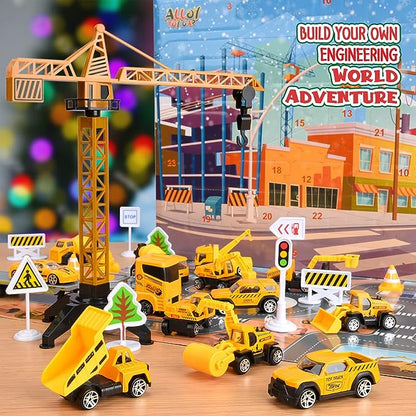 🚜 50 % RABATT NU! 🚧 Byggfordon adventskalender – 24 överraskningar med diecast-modeller – perfekt för små ingenjörer 🎄