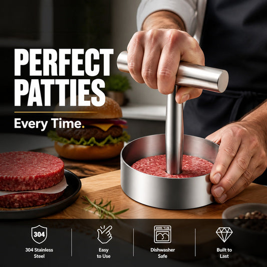 ✨ 50 % RABATT JUST NU✨ Rund hamburgarpress i 304 rostfritt stål | Form för perfekta burgare
