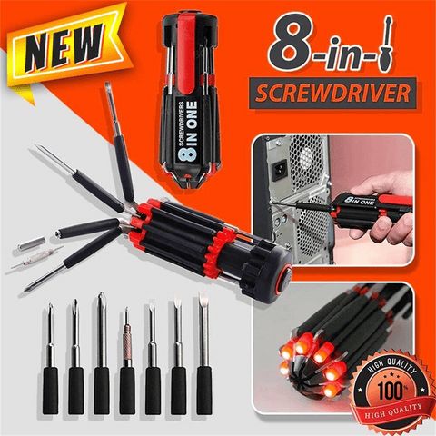 🪛🔧8-i-1 skruvmejsel med LED-ficklampa💡
