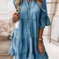 Sommarklänning med volangdetaljer och V-ringning – Lätt denimlook