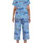Het rea kvinnors tryckta kortärmade topp med beskurna byxor casual pyjamasset