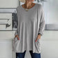 💖SISTA DAGEN AV REAN 50 % RABATT🥰【S-5XL】Rund hals Långärmad lös ficka Solid T-shirt