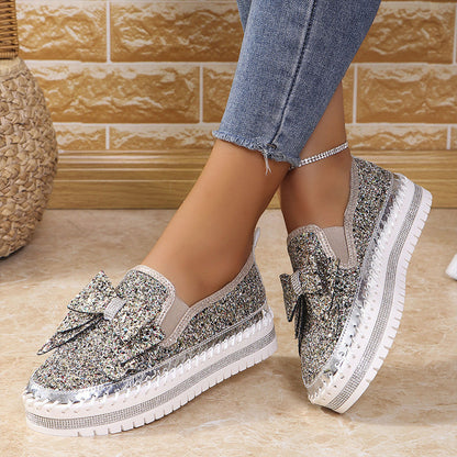 Damloafers med strass och rosett
