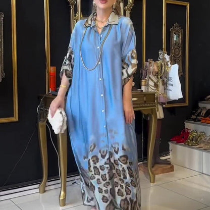 2025 Nytt Tryckt Långärmad Hög Midja Temperament Vintage Klänningar