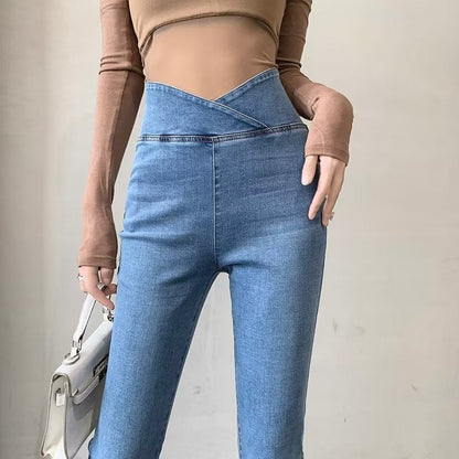 👖50% rabatt under en begränsad tid🔥Högmidjade elastiska mikroutsvängda jeans