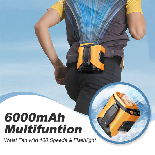 🏖️ 50 % rabatt! 🌀 Multifunktionell midjefläkt med 6000 mAh-batteri – 100 hastigheter, stark luftström & ficklampa, perfekt för bygg, camping & strand 🏕️
