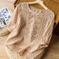 👚 50% RABATT NU! 🌿 Women's Thin Embroidery Breathable Cotton Linen Shirt – Lätt & Andningsbar – Perfekt för Sommar & Semester – Kortärmad & Rundhalsad ✨
