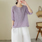 👚 50% RABATT NU! 🌿 Women's Thin Embroidery Breathable Cotton Linen Shirt – Lätt & Andningsbar – Perfekt för Sommar & Semester – Kortärmad & Rundhalsad ✨