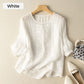 👚 50% RABATT NU! 🌿 Women's Thin Embroidery Breathable Cotton Linen Shirt – Lätt & Andningsbar – Perfekt för Sommar & Semester – Kortärmad & Rundhalsad ✨
