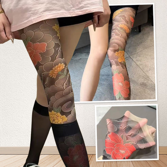 Unisex Hög Midja Blommiga Tatuering Strumpor