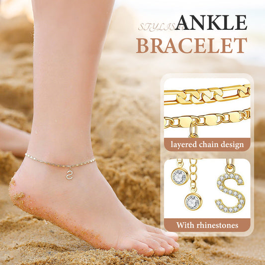 💛 Lager-på-Lager Guld Ankelarmband för Kvinnor – Rhingsten, Justerbar & Perfekt Strandsmycke 🏖️