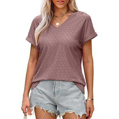 【Hett storsäljare! 🔥】 V-ringad Ihålig Enfärgad T-shirt - Sval & Bekväm Sommarfavorit 🍃✨
