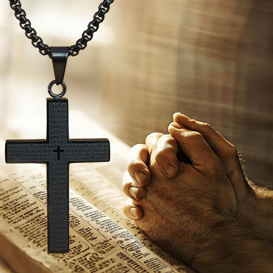 🎉KÖP 1 FÅ 1 GRATIS✝️ "Herrens bön"-halsband med klottrat kors