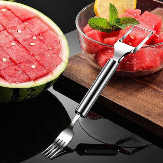 🔥Köp 1 få 1 gratis🔥2 i 1 Fruktskärare i rostfritt stål Gaffelskivare