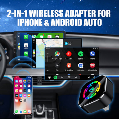 2-i-1 trådlös adapter för iPhone och Android Auto