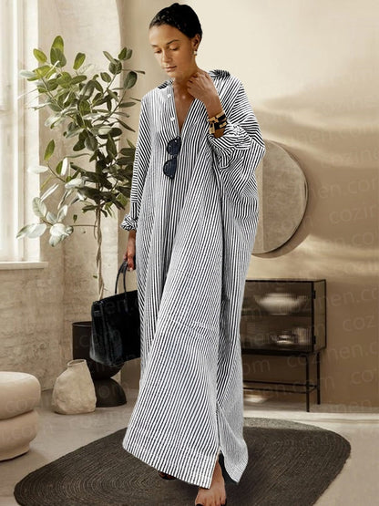 🌸Vad ska jag ha på mig i morgon? 💐Stripe cardigan Lös stor oregelbunden klänning