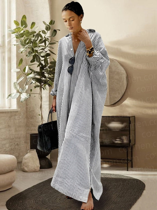 🌸Vad ska jag ha på mig i morgon? 💐Stripe cardigan Lös stor oregelbunden klänning