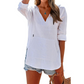 👚 50% RABATT NU! ✨ Enfärgad V-ringad Långärmad Topp med Huva & Fickor – Mjuk Bomull/Linne – Perfekt för Alla Årstider 🌿