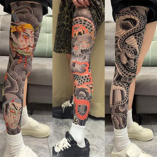 Stretchig Benärm med Tatueringstryck