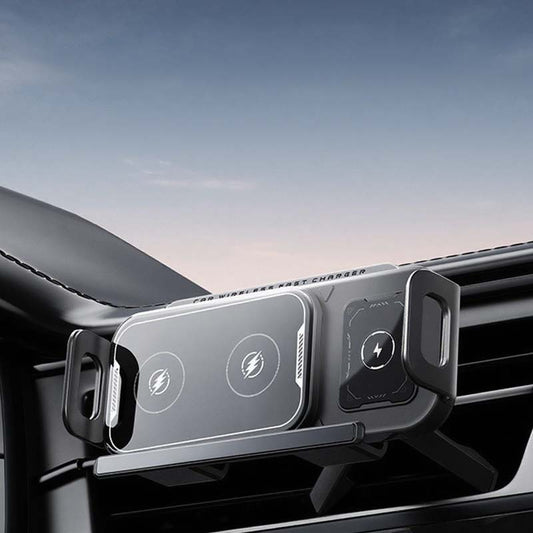 2-i-1 Hopfällbar Biltelefonhållare & Trådlös Laddare