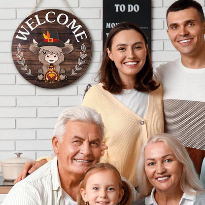 🐇 Påskrea: 50 % rabatt!!💥 Highland Cow-skylt Utbytbar välkomstskylt med magneter Avtagbara hattar Söta kor att hänga upp