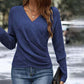 Elegant Casual Stickad Damtopp med V-ringning