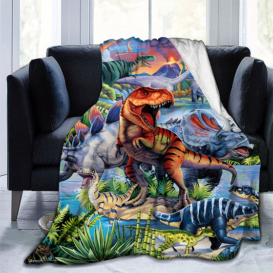 Färgstarkt dinosauriemönstrat flanellfilt