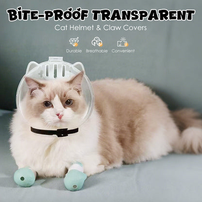 🔥🎁Nyhet 50 % RABATT🔥Anti-Bite transparent katt hjälm & tassöverdrag