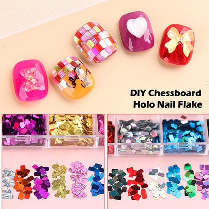 12-färgade fyrkantiga glitter nagelpaljetter