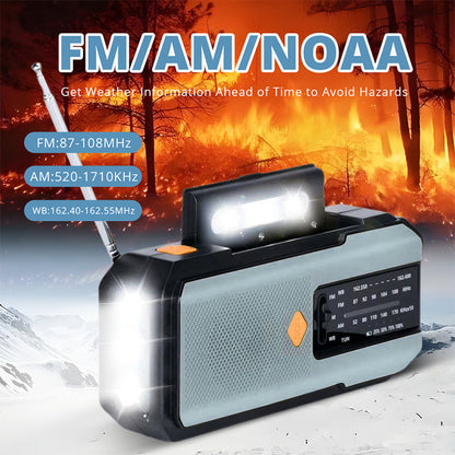 Solcellsväderradio med Handvev – 3 Laddningssätt, 2000mAh Powerbank & SOS-larm!