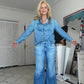 📢📢50 %  RABATT !! ⏰2-delat pyjamas-set i imiterad denim för kvinnor