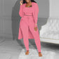 Casual 3-delat stickat set – kort topp, kofta och byxor