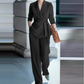 👔 54% RABATT! ✨ Elegant Kostymset för Kvinnor – Kavaj med Knytbälte & Vida Byxor, Sofistikerad Look 👖