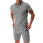 ☀️👕 50% RABATT! | Sommarcasual Set – Våffelskjorta med Dragkedja & Matchande Shorts!