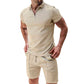 ☀️👕 50% RABATT! | Sommarcasual Set – Våffelskjorta med Dragkedja & Matchande Shorts!