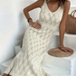 👗✨ 50% RABATT! | Elegant V-ringad Stickad Klänning – Hålmönster, Andningsbar & Figursydd!