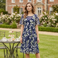🌸 50% RABATT ✨👗 Kortärmad A-linje Festklänning – Blommönster & Dubbel Chiffong👗💙