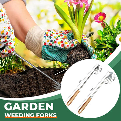 🌿🔧 PROMO FLASH 50% ! Fourche à Désherber Multifonctionnelle – Manche Bois, Acier Inoxydable, Double Action Pousser/Tirer, 2 Tailles, Idéale Jardinage 🌱