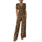 👗 50% RABATT! 🐆 Jumpsuit med Leopardmönster, V-ringning & Vida Ben – Elegant, Figursydd & Perfekt För En Trendig Look 🌸