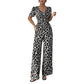 👗 50% RABATT! 🐆 Jumpsuit med Leopardmönster, V-ringning & Vida Ben – Elegant, Figursydd & Perfekt För En Trendig Look 🌸