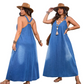 👗 50% RABATT! 🥰 Avslappnad, Lös Denim-Maxi Klänning med V-ringning – Bekväm, Mångsidig & Perfekt För Vardagsbruk 🌸