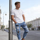 🔥 50% RABATT NU! 👖 Herrar slim jeans med rev – Modersmål lappar & hållbart denim 🎨👟