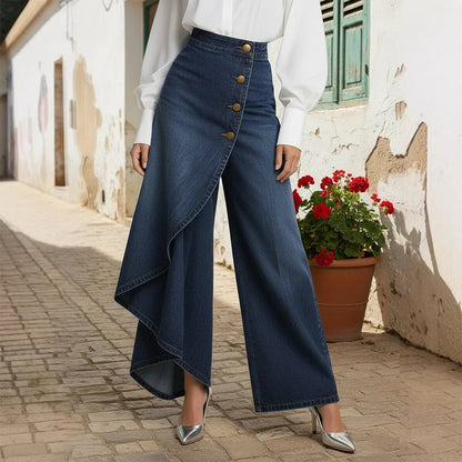 Asymmetriska kjolbyxor i denim med omlott