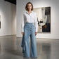 Asymmetriska kjolbyxor i denim med omlott